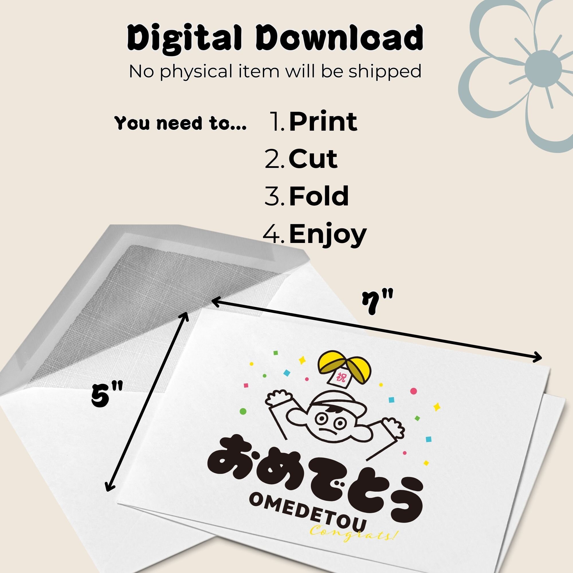 Japanese Birthday Card Digital Download Printable Japanese Congrats ...