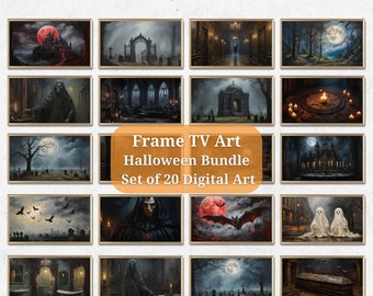 Halloween Frame TV Art Bundle, Vintage Oil Paintings Set of 20, Spooky Fall Samsung Frame TV Digital Art, Eerie Graveyards, Haunted Castle