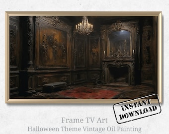 Halloween Frame TV Art, Vintage Oil Painting Forbidden Room, Scary Fall Samsung Frame TV Digital Art, Dark Impressionist Eerie Mansion Art