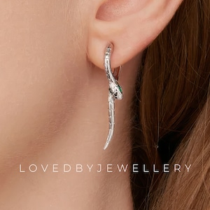 Sterling Silver Snake Earrings | Unique Snake Dangle Earrings | Reptile Lover Gift | Silver Snake Jewellery | Gift For Her | Drop Earrings