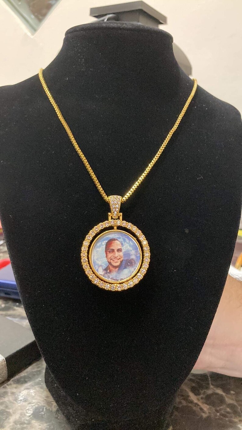 Personalized Heart Blinged Double Sided Necklace With Two Photos on Pendant Etsy