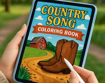 Libro para colorear de canciones country para adultos y niños: descarga digital imprimible / Páginas inspiradas en letras country / Escenas relajantes de granjas y vaqueros