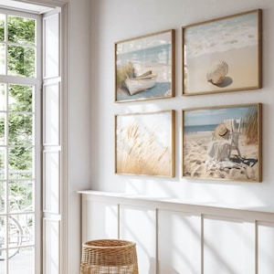 Conjunto de 4 impresiones digitales de arte de pared costera, impresión de faro minimalista arte de pared cartel oceánico fotografía de paisaje, descargar paquete de arte de pared