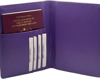 RoyalEM Genuine Leather Passport Cover/ID Credit Card Slots/ Note Slots (Purple)