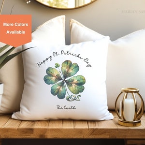Custom Shamrock Pillow Gift, Housewarming Gift, St Patricks Day Deco, Watercolor Clover Gift, Personalized Pillow, Simple Holiday Decor