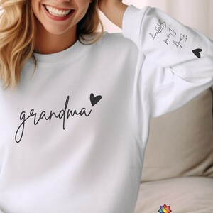 Personalized Grandma Sweatshirt with Grandkids Names on Sleeve, Custom Granny Heart Sweater, Gramma Tee,Gift for Grandma, Birthday Nana gift