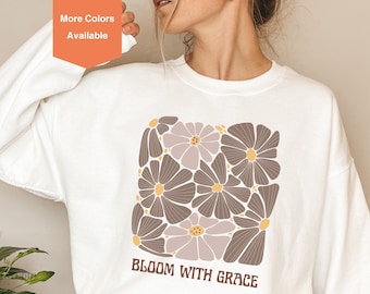 Regalo de sudadera de flores silvestres, camisa Bloom With Grace, camiseta botánica vintage, camiseta amante del jardín, camiseta amante de las flores, camiseta de naturaleza floral pastel