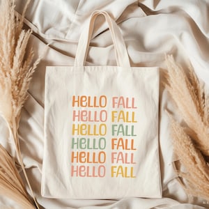 Hello Fall Tote Bag, Autumn Aesthetic Canvas Bag, Cozy Vibes Tote, Cute Fall Bag,  Cozy Season Gift, Thanksgiving Bag, Gift Idea Fall Lover