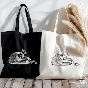 Funny Sloth Self Care Tote Bag, Cute Sloth Retro Canvas Bag,Birthday Gift,Mental Health Bag,Cottagecore Relaxing Gift,Animal Lover Tote Bags