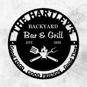 Bar & Grill Metal Sign - Barbecue Outdoor Kitchen Decor - Barbecue Sign - Smoke House Sign - Custom Bar Sign - BBQ Sign - Home Bar Sign