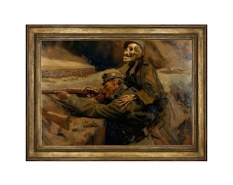 So Close to Death - Reprint. 1917 Soldier and Death. WW1, Dark, Horror, Gothic, Painting. - 5429