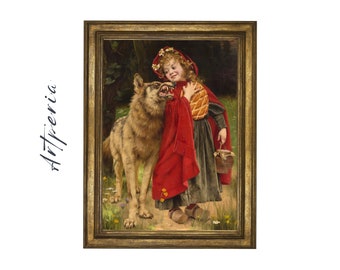 Little Red Riding Hood Print. Classic Fine Art Painting Wolf Fairies Elf Nature Spirit Mythology Gabriel Ferrier, Fairy Tale, Art Print Fairy | 600140