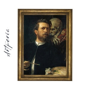 Self-Portrait with Death - Print. Fine Art. Horror, Gothic, Arnold Böcklin, Death, Hell, Devil, Demons, Dark, Vintage | 300936