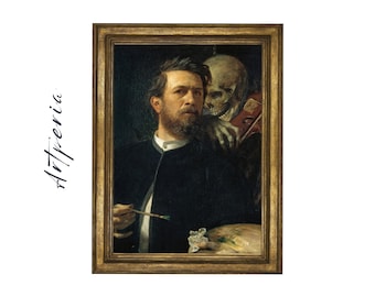 Selbstportrait mit Tod -Druck. Fine Art. Horror, Gothic, Arnold Böcklin, Tod, Hölle, Teufel, Dämonen, Dark, Vintage |300936