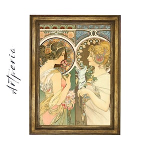 Alphonse Mucha Druck Fine Art Druck. Mucha, Primel und Feder, Jugendstil Druck, Art Nouveau Wandkunst, Primrose, Jugendstilkunst | 600100