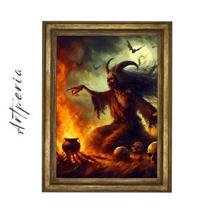 A Witch&#39;s Ritual - Fine Art Print! Vintage Art, Devil, Witch, Occult, Gothic, Painting, Dark, Witches&#39; Dance, Witches&#39; Sabbath, Witches -400299