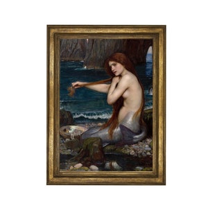 The Mermaid - Print. Painting by Waterhouse. Victorian Romantic Painting, Vintage Print, Wall Art, Artwork Home Decor. 90951