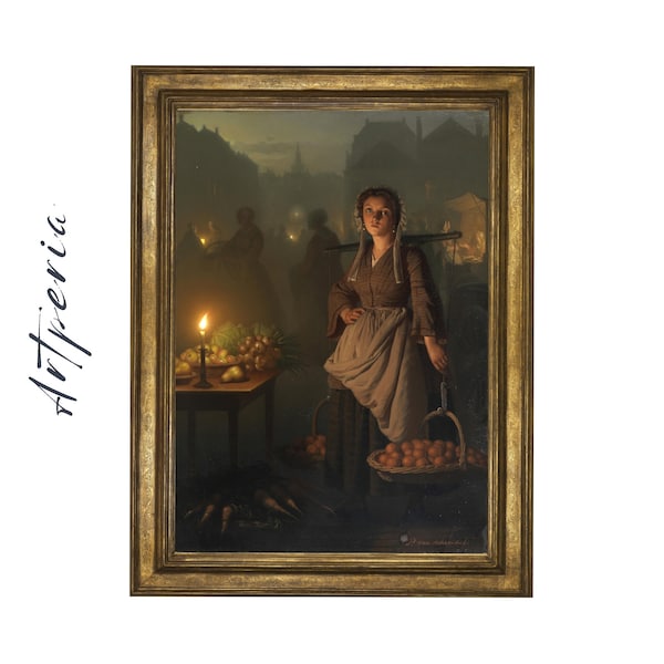 Markt bei Mitternacht -Druck. Klassische Fine Art Gemälde des 19.Jahrhunderts Romantik Flämische Malerei Petrus van Schendel |400321