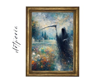 The Beauty of Death - Fine Art Print! Vintage Art, Occult, Gothic, Painting, Dark, Horror, Grim Reaper, Artwork, Death, Dead -400301
