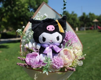 Bouquet Sanrio Kuromi, série de remise des diplômes Sanrio, Sanrio, peluche Sanrio, cadeaux de remise des diplômes Sanrio, Kawaii Sanrio, bouquet de remise des diplômes Sanrio