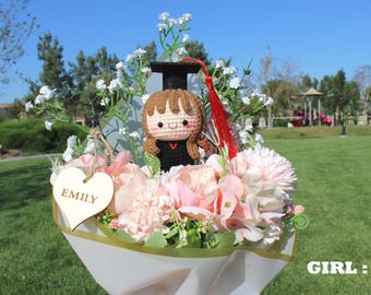 Graduation bouquet, Graduation Boy&Girl Bouquet, Free Heart Personalized Name Tag Bouquet, Graduation Gifs, Graduation Special Bouquet