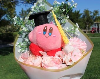 Graduation Bouquet, Kirby Graduation bouquet, Limited Edition bouquet, Graduation, Artificial flowers bouquet, Plush bouquet, Kirby 01