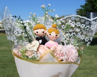 Wedding Plush Bouquet, Personalized Plush Bouquet, Hand made Wedding Bouquet, Free Name Tag, Engagement bouquet, Bride and Groom bouquet