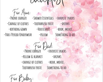 Hospital Bag Checklist: Greenery - Etsy