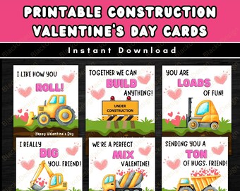 Construction Valentine's Day Cards: Kids Classroom Gift Tags (Digital Download)