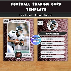 Bearbeitbare American Football Sammelkartenvorlage, DIY goldene Sportkarten druckbar, anpassbare Schulteamgeschenke, Canva-Vorlage