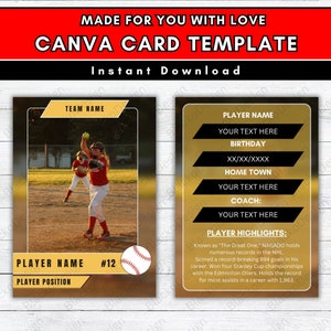 Modello di carte da gioco da baseball - Carta sportiva fai da te personalizzata, regali stampabili per squadre scolastiche - Modello di carta giocatore personalizzabile Canva