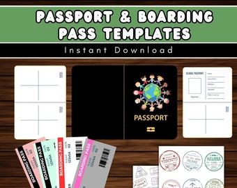 Printable US Passport Kit for Kids: Travel Stamps, Airplane Ticket (Instant Download)
