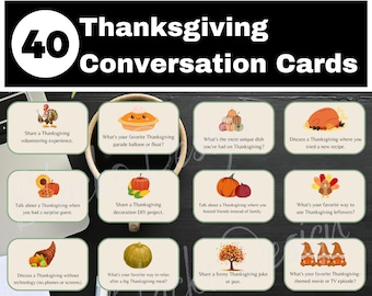 Thanksgiving-Gesprächs-Starterkarten: Themen für das Familienessen (druckbare PDF)