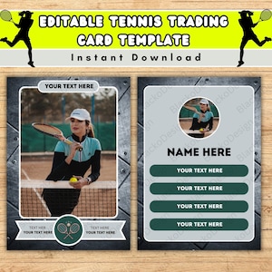 de Carte à collectionner de tennis | Modèles de Cartes à collectionner de tennis personnalisés | Design de cartes à collectionner en toile modifiable | Carte de collection Tennis