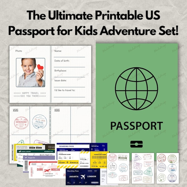 Printable US Passport for Kids - Build Passport Kids - Basic Passport Kids - Design a Passport - Travel Stamps - Instant Download