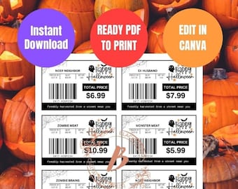 Do druku etykiety z żartem na Halloween: naklejki z imitacją mięsa (pobierz plik PDF)