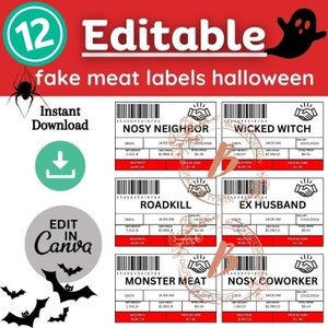 Editable Halloween Meat Labels: Spooky Party Decorations (Digital Download)