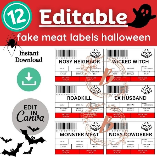 Editable Halloween Meat Labels, Meat Labels, Editable Meat Label, Halloween Labels, Halloween Party, Halloween Favors, Scary Labels