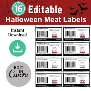 Editable Halloween Meat Labels: Spooky Party Favors (PDF, PNG, JPG)