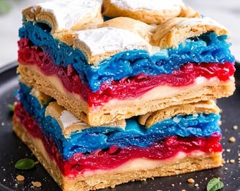 Patriotic Crinkle Cookie Bars Recipe | Red White Blue Layered Dessert (PDF Download)