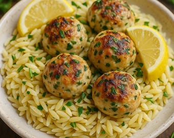Greek Chicken Meatballs With Lemon Orzo Recipe (PDF Download)