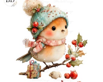 Watercolor Christmas Birds PNG Bundle - Instant Download | Commercial Use