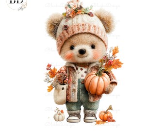 Thanksgiving Woodland Creatures PNG | Pumpkins & Autumn Leaves Clip Art | Instant Download