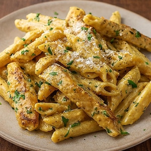 Receta de pasta cremosa con pollo, parmesano y ajo en sartén (Descarga instantánea en PDF)