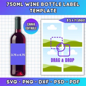 750ml wine label template, editable wine bottle label, canva editable, printable wine sticker, diy party favor, svg pdf png psd