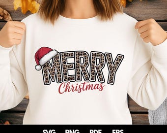 Leopard Merry Christmas PNG: Varsity Santa Hat SVG (Digital Files)