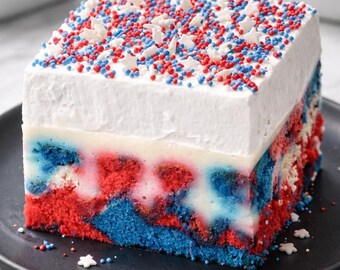 Patriotic Poke Cake Recipe | Easy Red White Blue Dessert (PDF Download)