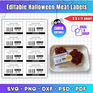 Editable Fake Meat Label Template: Funny Halloween Treat Tags (Instant Download)