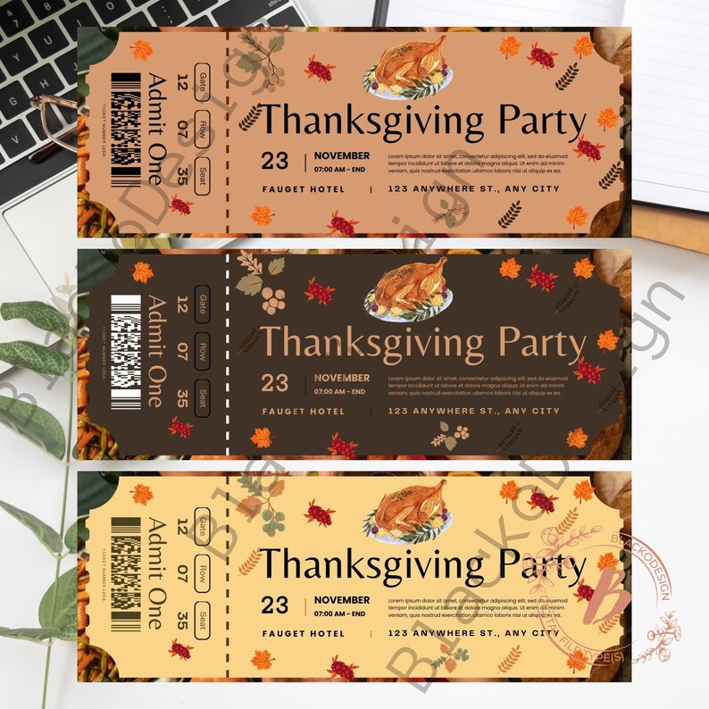 Thanksgiving Feast Ticket: Editable Party Invite (canva Template) - Etsy