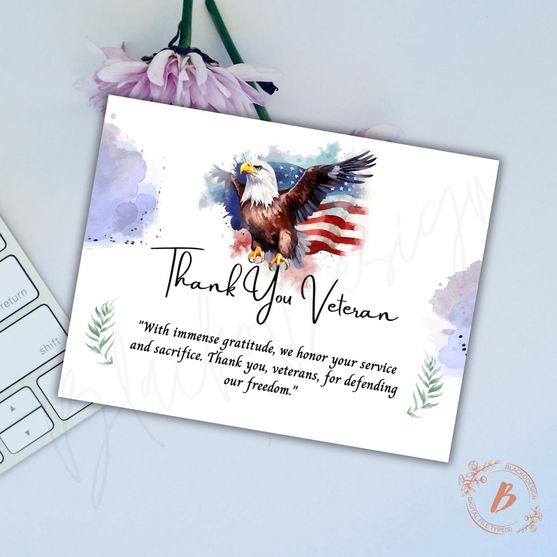 Editable Veterans Day Canva Template, 5 Thank A Veteran Thank You Card